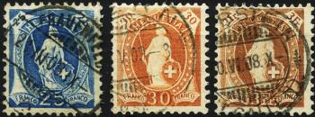 Briefmarken: 95B,96B,100B - 1907-1908 Stehende Helvetia, Faserpapier, 13 Zähne, WZ