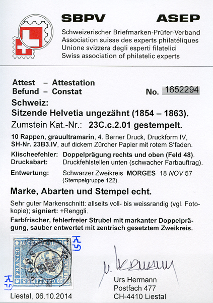 Bild-3: 23Cc.2.01 - 1856-1857, Estampe de Berne, 3e période d'impression, papier de Zurich