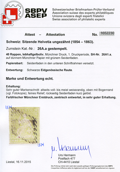 Bild-3: 26Aa - 1854, Münchner Druck, 1. Druckperiode, Münchner Papier