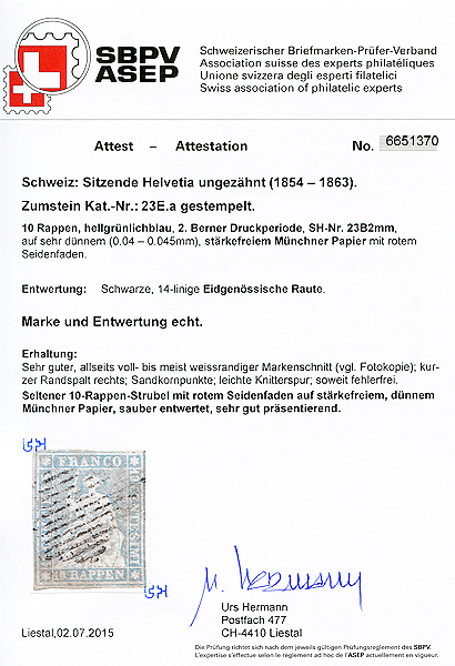 Bild-3: 23Ea-SH23B2mm - 1856, Stampa di Berna, 2° periodo di stampa, carta di Monaco