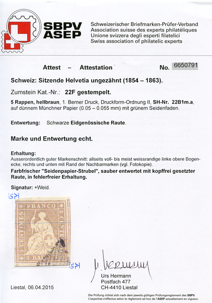 Bild-3: 22F - 1856, Impression de Berne, 1ère période d'impression, papier de Munich