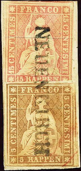 Bild-1: 22B+24B - 1854+1855, Stampa di Berna, 1° periodo di stampa, carta di Monaco