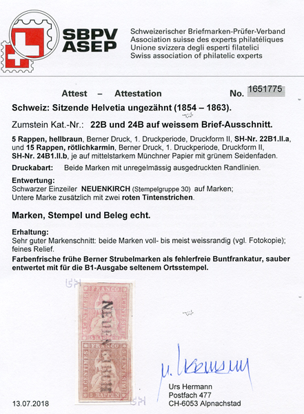 Bild-3: 22B+24B - 1854+1855, Berner Druck, 1. Druckperiode, Münchner Papier