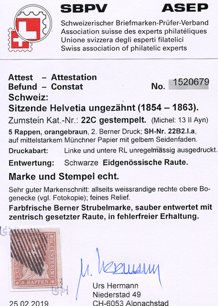 Bild-3: 22C - 1855, Estampe de Berne, 2e période d'impression, papier de Munich