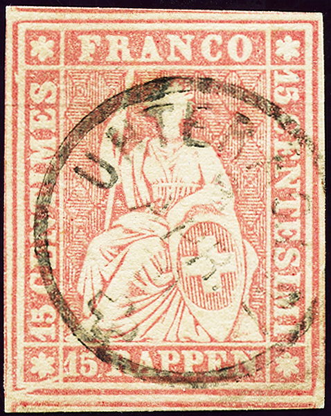 Bild-1: 24D - 1857, Stampa di Berna, 3a tiratura, carta di Zurigo