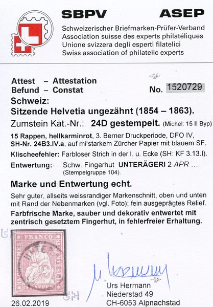Bild-3: 24D - 1857, Bern print, 3rd printing period, Zurich paper