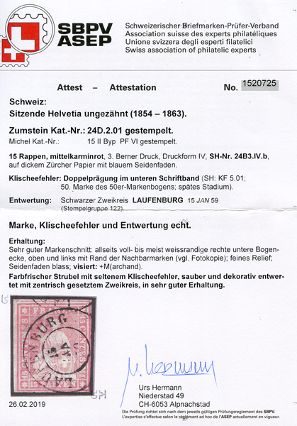 Bild-3: 24D.2.01 - 1857, Estampe de Berne, 3e période d'impression, papier de Zurich