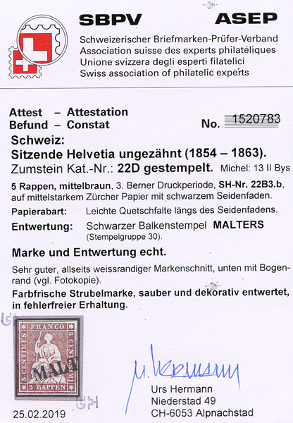 Bild-3: 22D - 1857, Estampe de Berne, 3e période d'impression, papier de Zurich