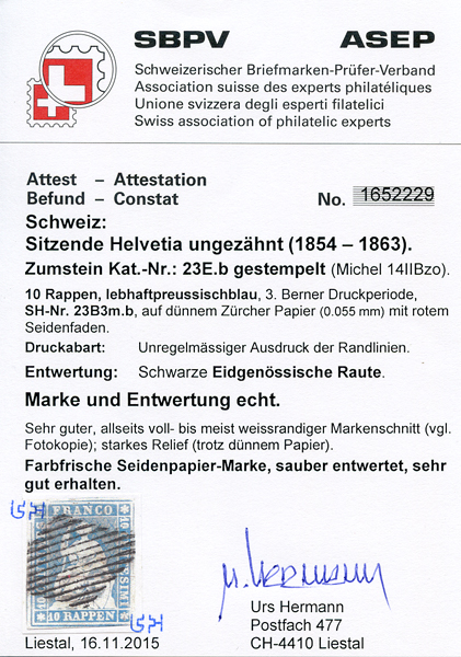 Bild-3: 23E - 1856, Bern print, 3rd printing period, Zurich paper