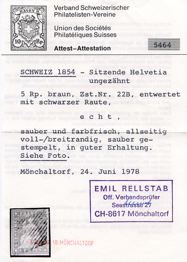 Bild-3: 22B - 1854, Impression de Berne, 1ère période d'impression, papier de Munich
