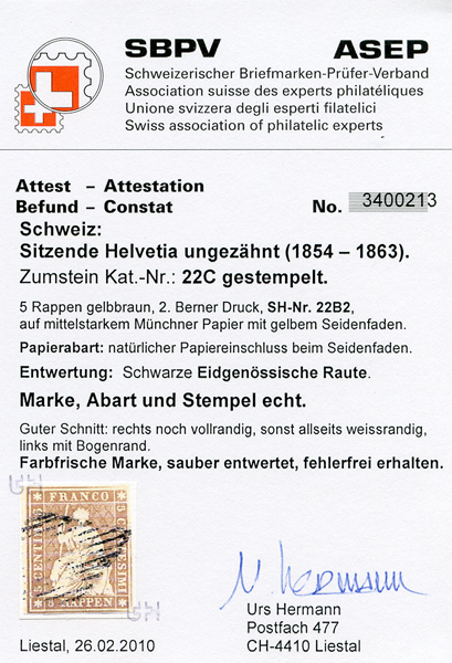 Bild-2: 22C - 1855, Estampe de Berne, 2e période d'impression, papier de Munich