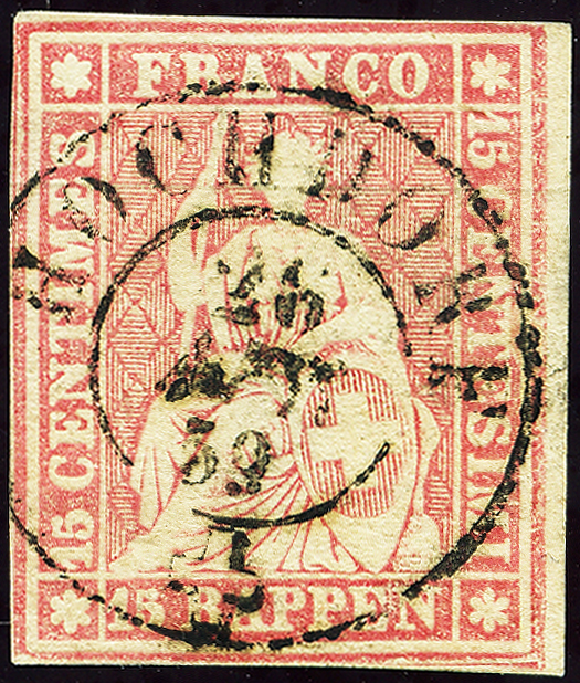 Bild-1: 24D - 1857, Stampa di Berna, 3a tiratura, carta di Zurigo