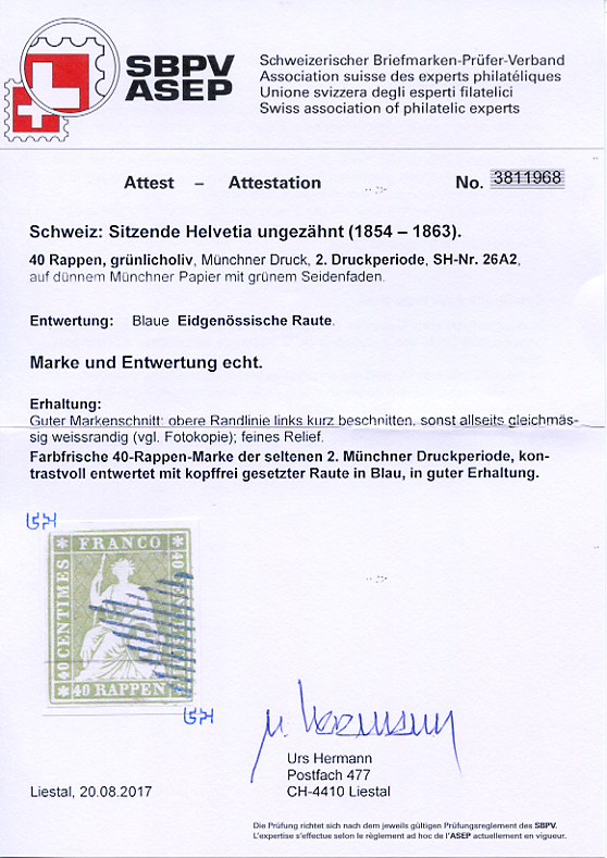 Bild-3: 26A2 - 1854, Munich pressure, 2nd printing period, Munich paper
