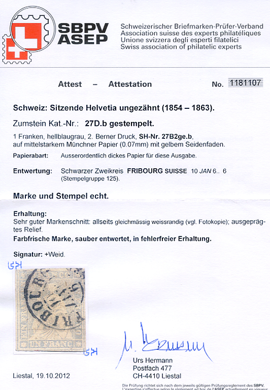 Bild-2: 27D - 1854-1863, Estampe de Berne, 2e période d'impression, papier de Munich