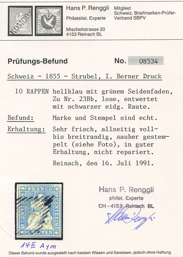 Bild-3: 23B - 1855, Bern printing, 1st printing period, Munich paper