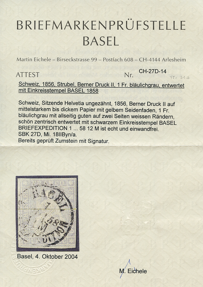 Bild-3: 27D - 1856, Stampa di Berna, 2° periodo di stampa, carta di Monaco