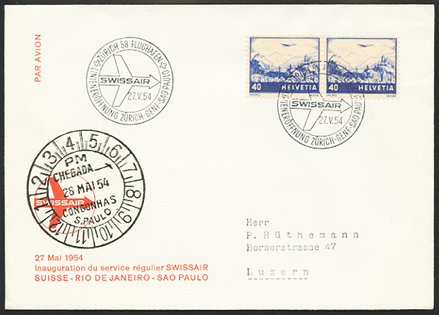 Bild-1: RF54.11 a. - 27. Mai 1954, Zürich-Genf-Lissabon-Dakar-Recife-Rio de Janeiro-Sao Paulo