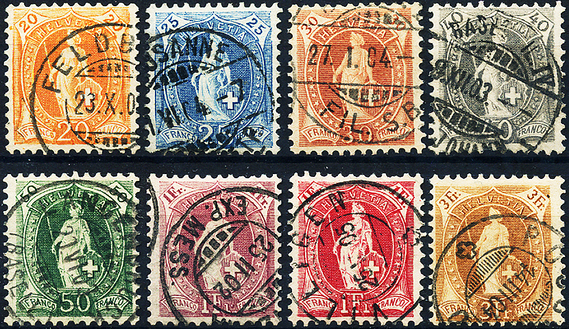 Bild-1: 66E-72E - 1900-1903, Stehende Helvetia, weisses Papier, 14 Zähne, KZ B