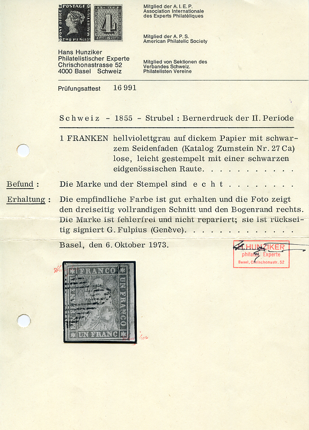 Bild-2: 27C - 1855, Stampa Berna, 2° periodo di stampa, carta Monaco