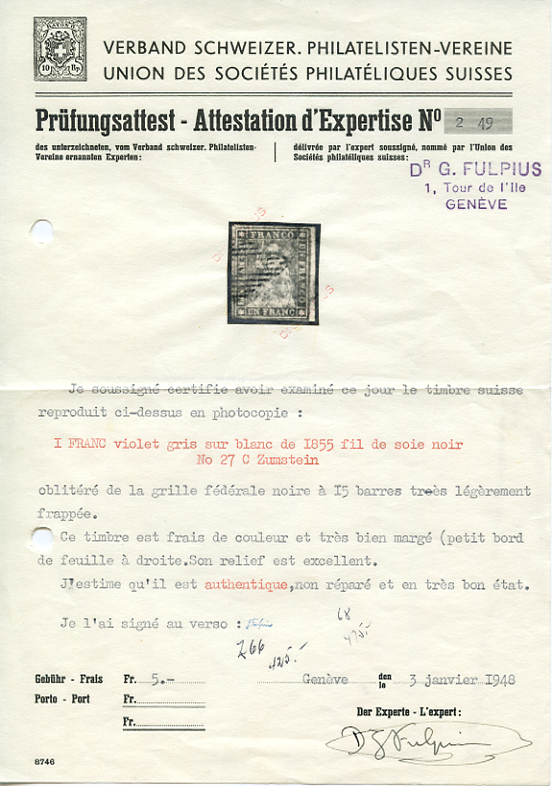 Bild-3: 27C - 1855, Stampa Berna, 2° periodo di stampa, carta Monaco