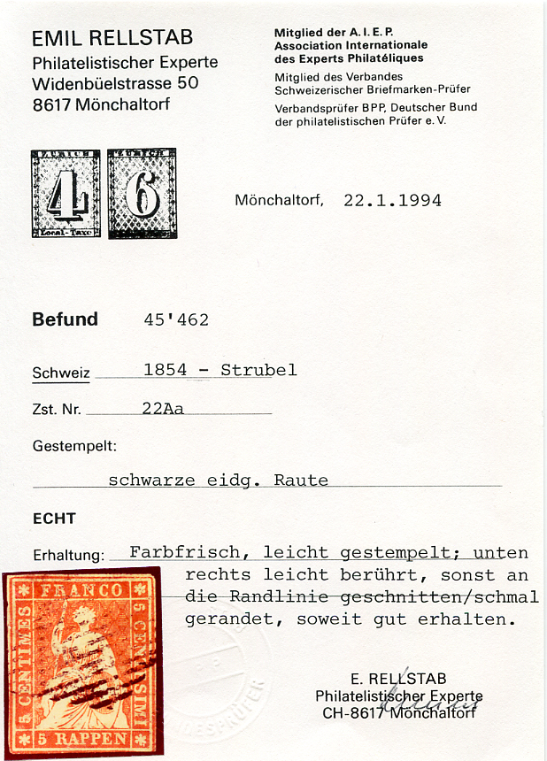Bild-2: 22Aa - 1854, Munich pressure, 1st printing period, Munich paper
