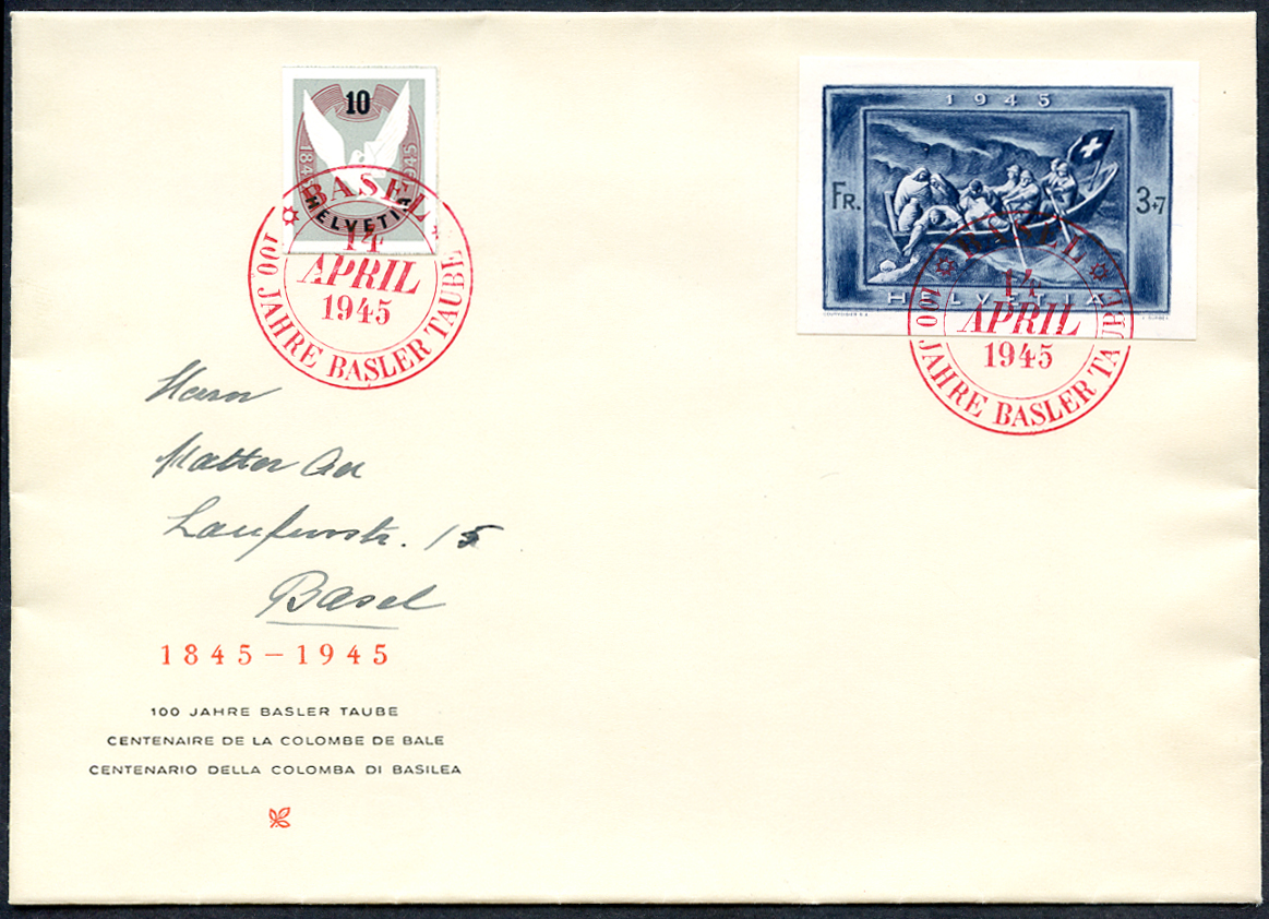 Bild-1: W22 - 1945, Einzelwert aus Jubiläumsblock 100 Jahre Basler Taube