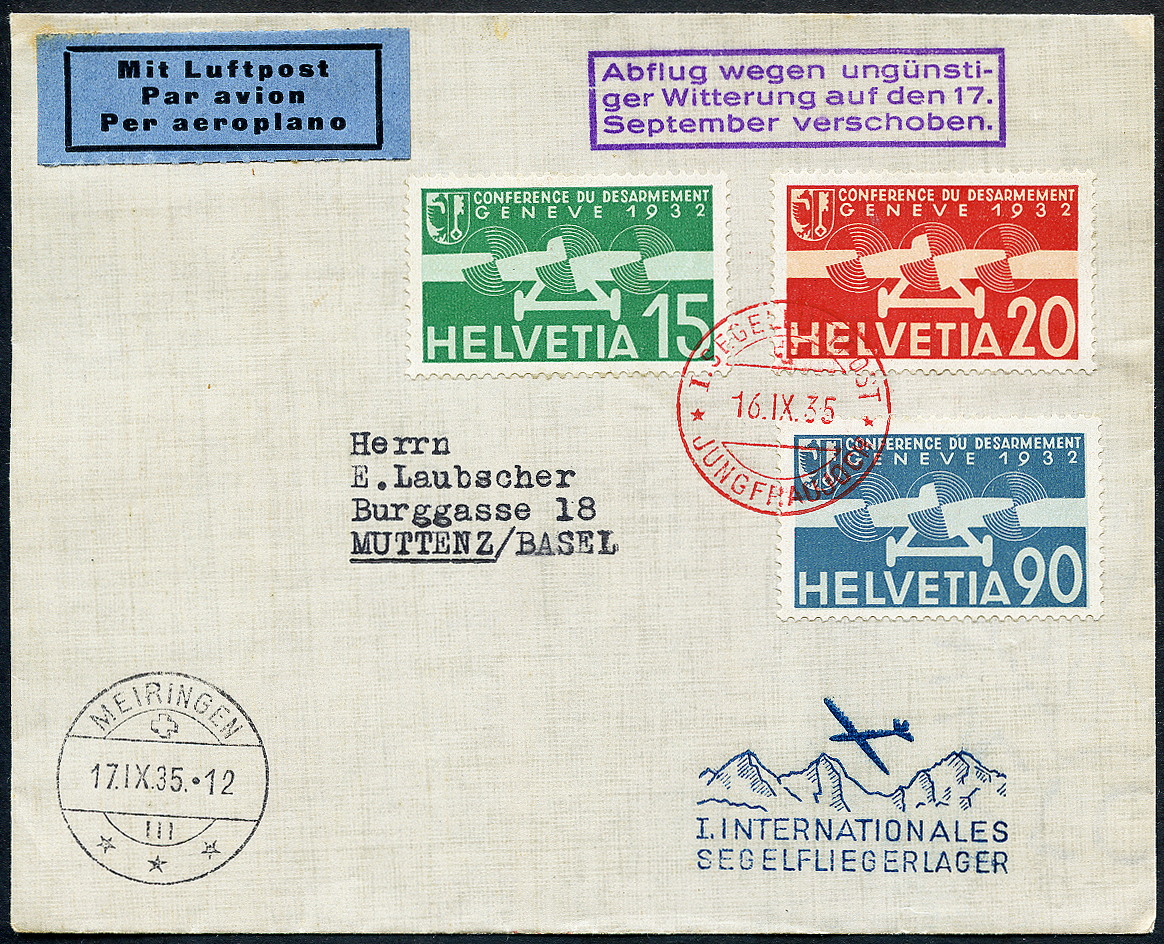 Bild-1: SF35.5 c. - 16./18. September 1935, 1. Segelluftpost Jungfraujoch