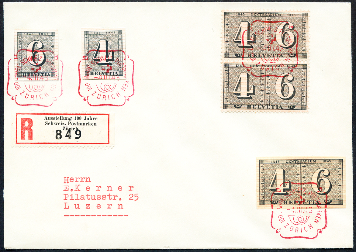 Bild-1: W12-W13 - 1943, Einzelwerte aus Jubiläumsblock 100 Jahre Schweizerische Postmarken
