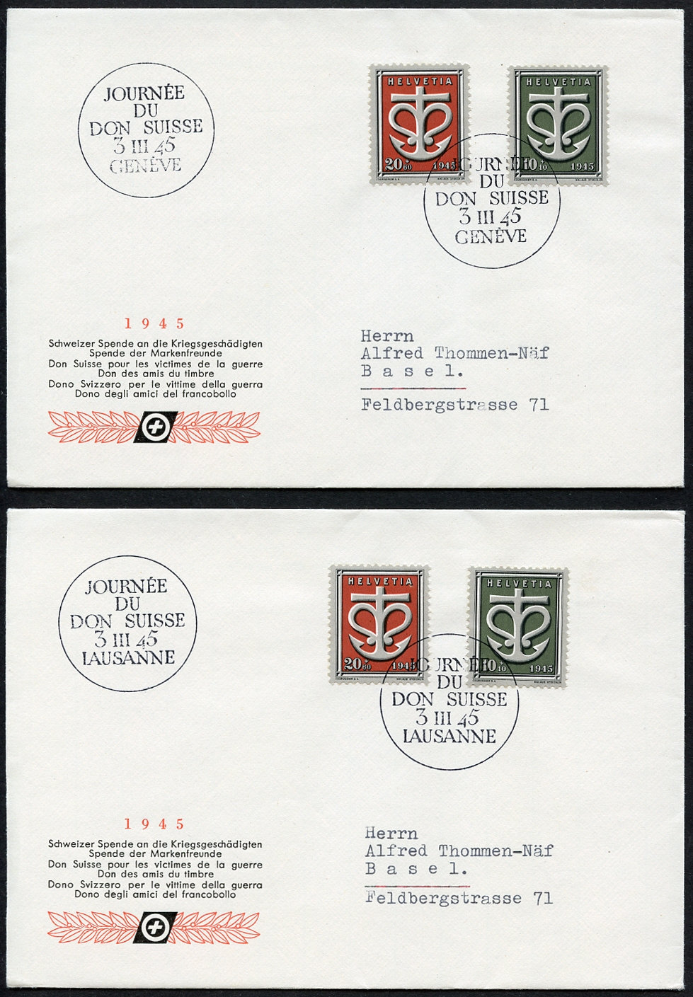 Bild-1: W19-W21 - 1945, Sondermarken für die Schweizer Spende an die Kriegsgeschädigten