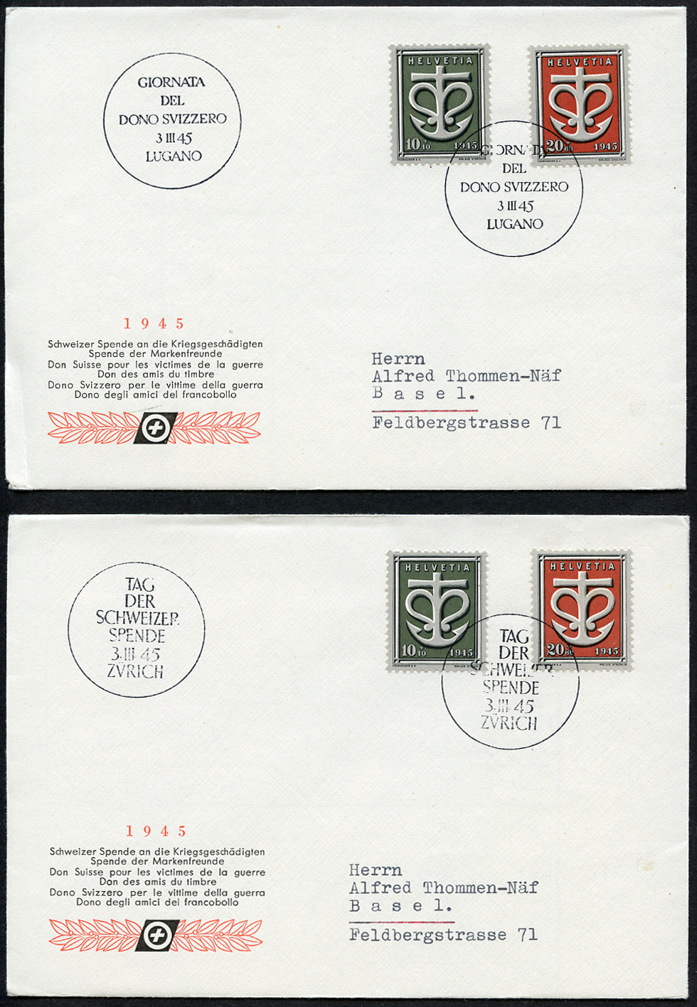 Bild-3: W19-W21 - 1945, Sondermarken für die Schweizer Spende an die Kriegsgeschädigten