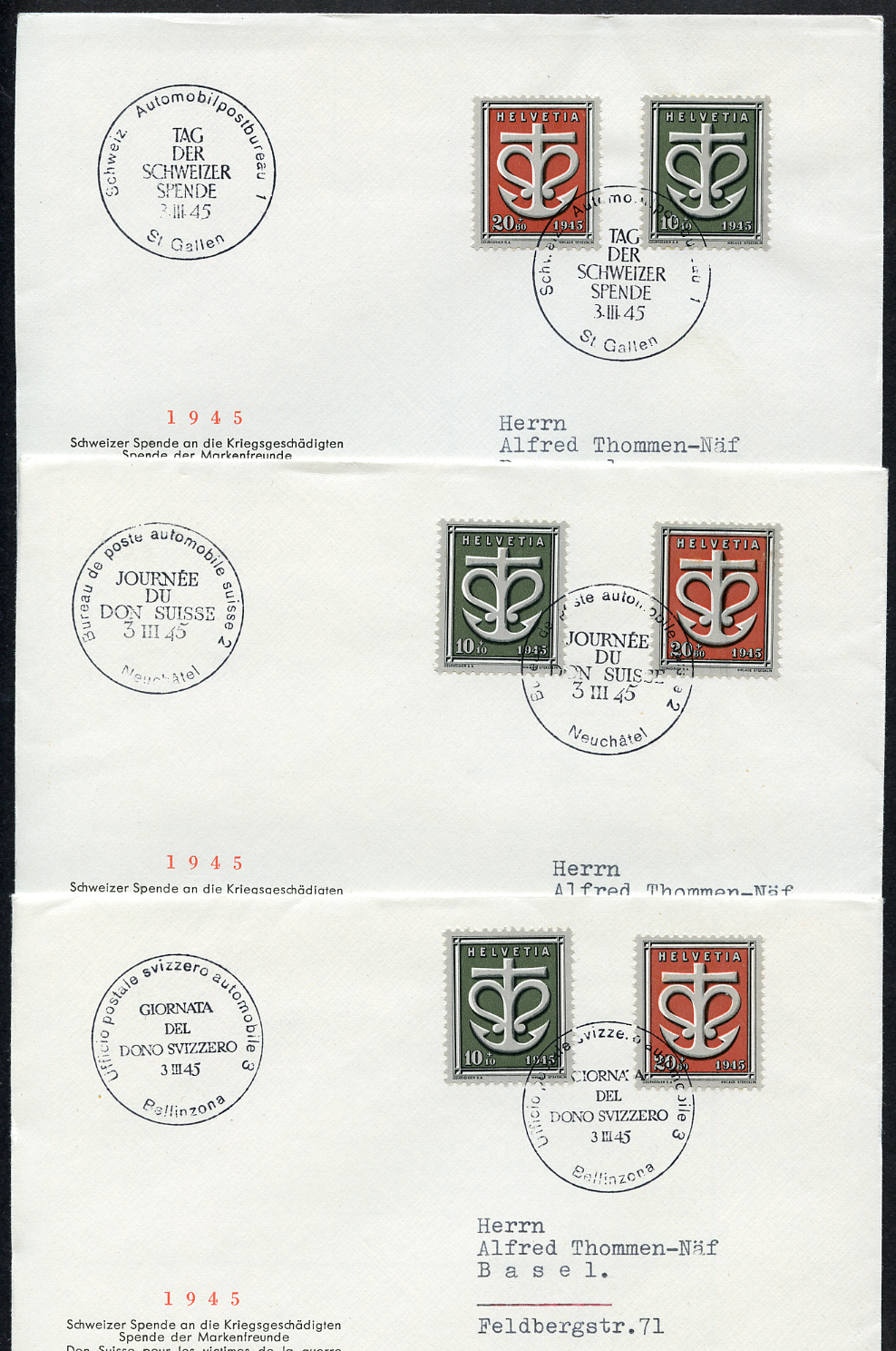 Bild-4: W19-W21 - 1945, Sondermarken für die Schweizer Spende an die Kriegsgeschädigten