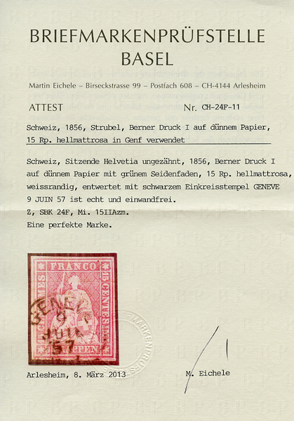 Bild-3: 24F - 1856, Impression de Berne, 1ère période d'impression, papier de Munich
