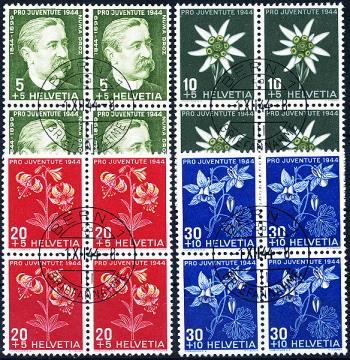 Briefmarken: J109-J112 - 1944 Bildnis Numa Droz und Alpenblumenbilder