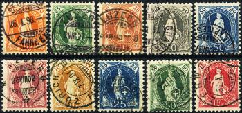 Briefmarken: 66D-75D - 1895-1900 Stehende Helvetia, weisses Papier, 13 Zähne, KZ B