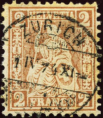 Briefmarken: 37a - 1874 Sitzende Helvetia, Weisses Papier