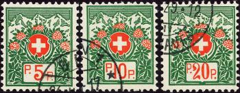 Briefmarken: PF11B-PF13B - 1927 Schweizer Wappen mit Alpenrosen, weisses Papier