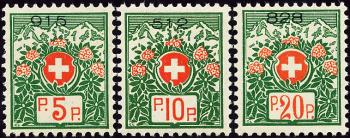 Briefmarken: PF11A-PF13A - 1927 Schweizer Wappen und Alpenrosen, weisses Papier