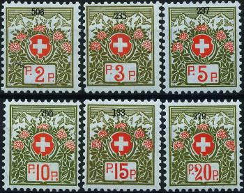 Briefmarken: PF2A-PF7A - 1911-1926 Schweizer Wappen und Alpenrosen, blaugrünes Papier