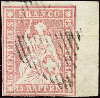 Francobolli: 24F - 1857 Stampa di Berna, 1° periodo di stampa, carta di Monaco