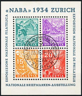 Briefmarken: W1 - 1934 Gedenkblock zur Nationalen Briefmarkenausstellung in Zürich