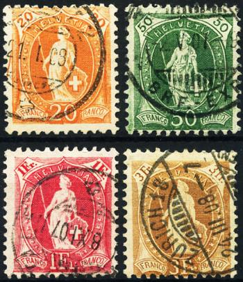 Briefmarken: 86C-92C - 1907 Stehende Helvetia, weisses Papier, 14 Zähne, WZ