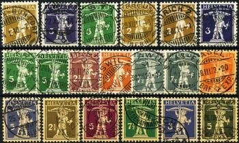 Briefmarken: 117-183 - 1909-1930 Tellknaben, Faserpapier