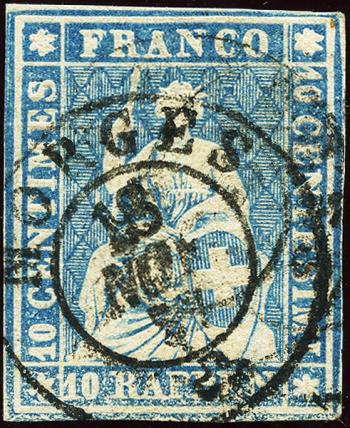 Francobolli: 23Cc.2.01 - 1856-1857 Stampa di Berna, 3a tiratura, carta di Zurigo