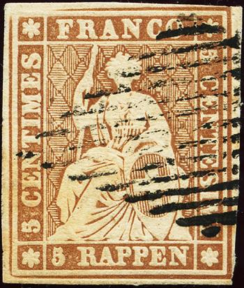 Timbres: 22C - 1855 Estampe de Berne, 2e période d'impression, papier de Munich
