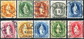 Briefmarken: 66D-75D - 1895-1900 Stehende Helvetia, weisses Papier, 13 Zähne, KZ B