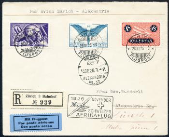 Timbres: SF26.7c - 7. Dezember 1926 1er vol Swiss Africa Zurich-Le Cap