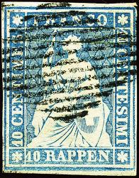 Francobolli: 23F - 1856 Stampa di Berna, 1° periodo di stampa, carta di Monaco