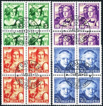Briefmarken: J65-J68 - 1933 Schweizer Frauentrachten und Bildnis G. Girards