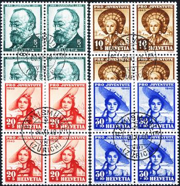 Briefmarken: J93-J96 - 1940 Bildnis Gottfried Kellers und Schweizer Frauentrachten
