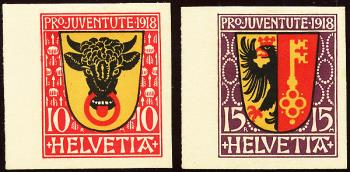 Briefmarken: J10-J11 - 1918 Kantonswappen, Probedrucke